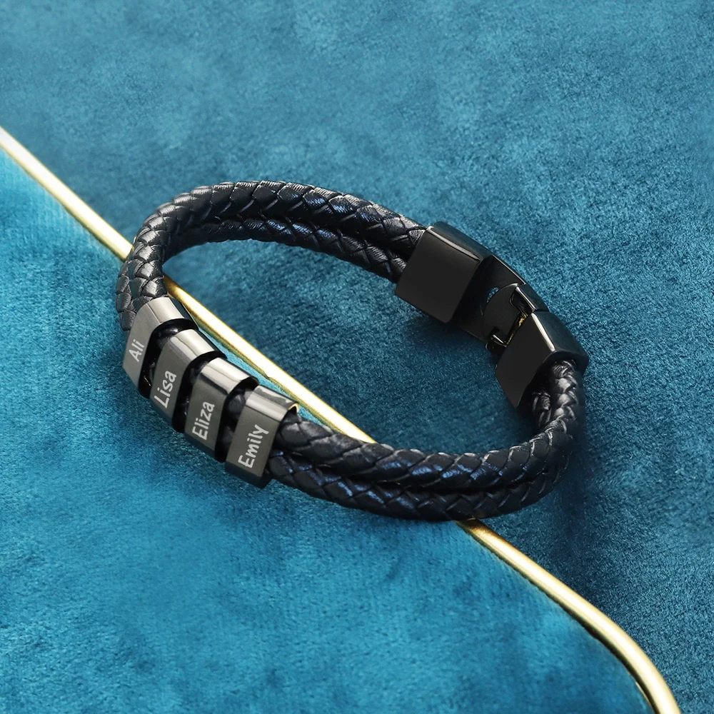 Personalisiertes Männer Herren Leder Armband Schwarz - Image 6