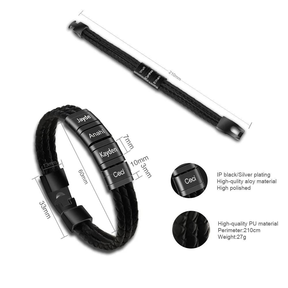 Personalisiertes Männer Herren Leder Armband Schwarz - Image 7