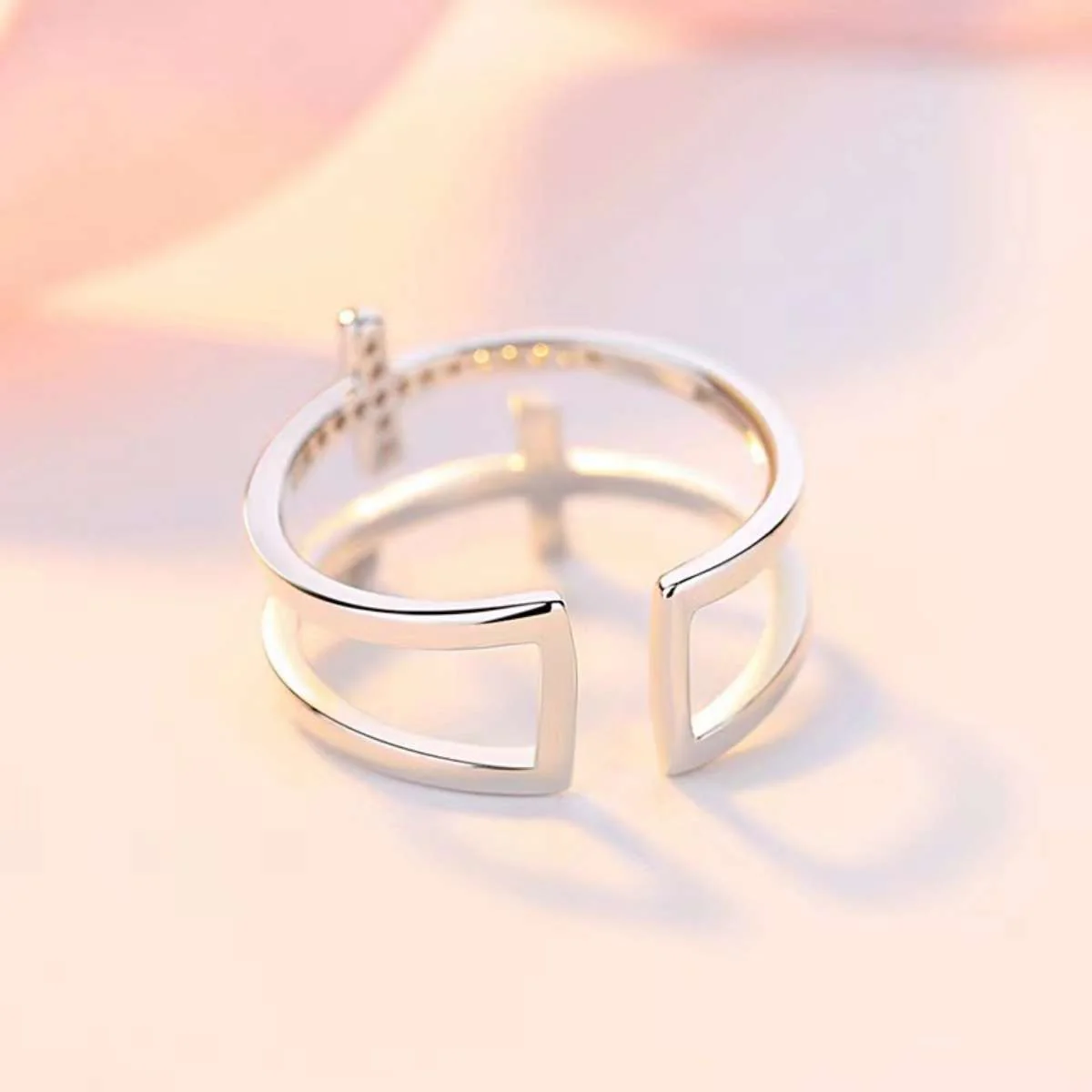 Verstellbarer Kreuz Ring - Cubic Zirkonia Steine - Image 10