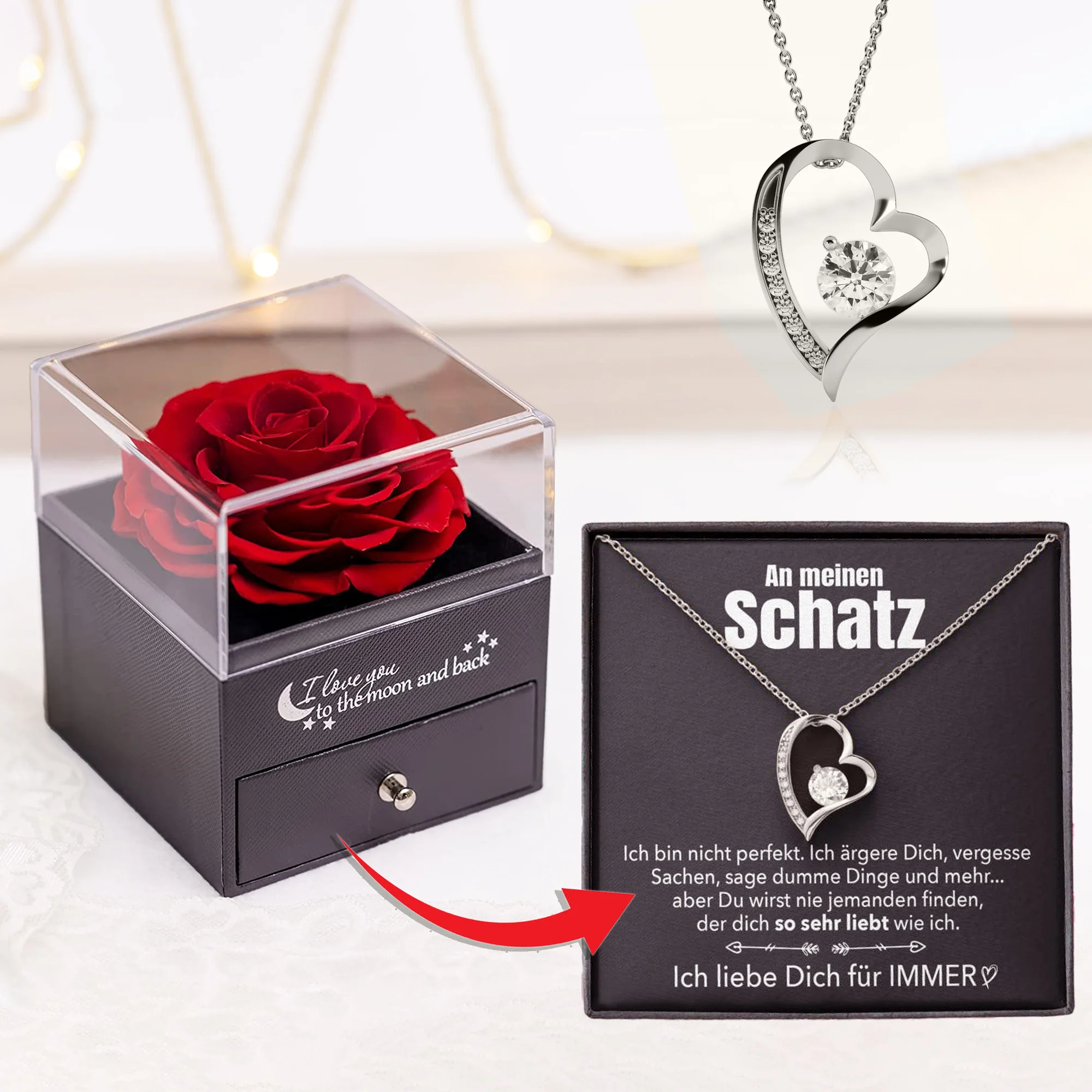 Rosenbox - Weißgold Ausführung Herz Halskette - An meinen Schatz - Image 13
