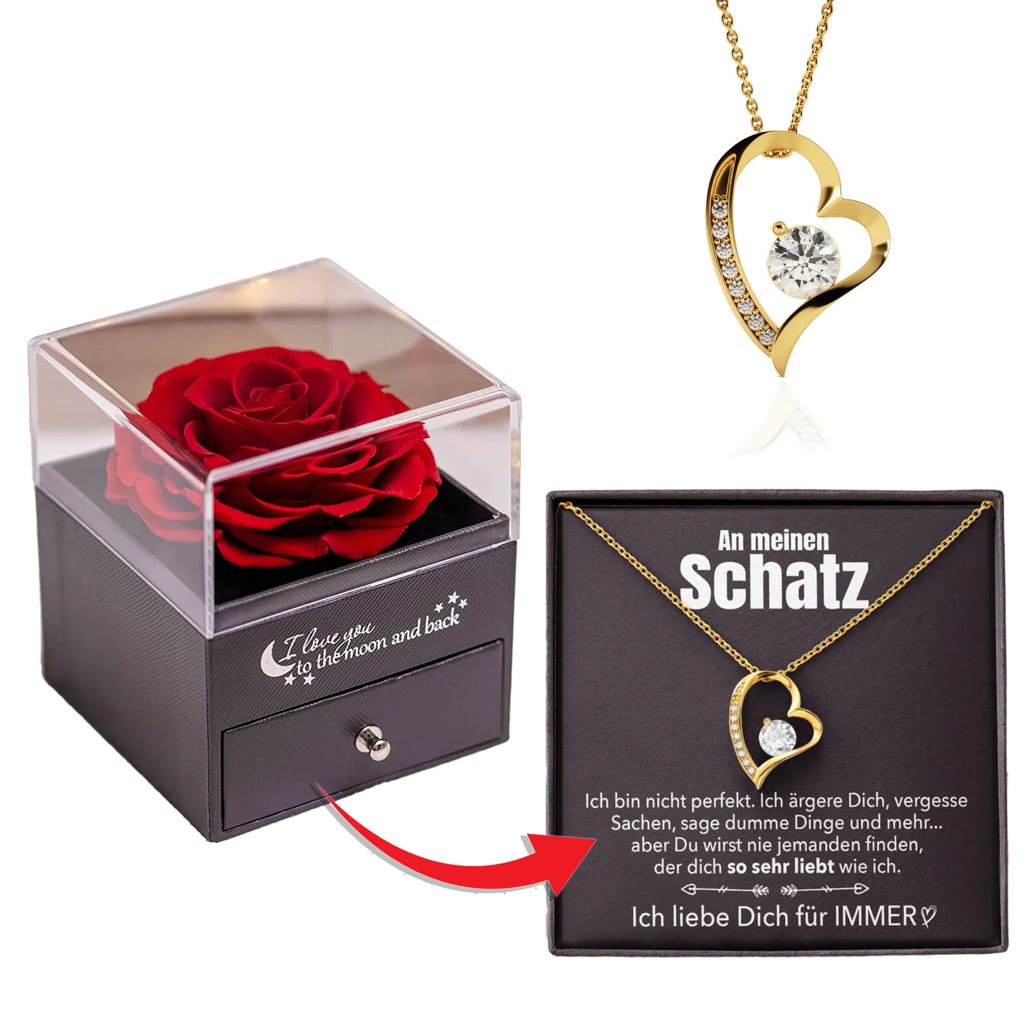Rosenbox - Weißgold Ausführung Herz Halskette - An meinen Schatz - Image 4