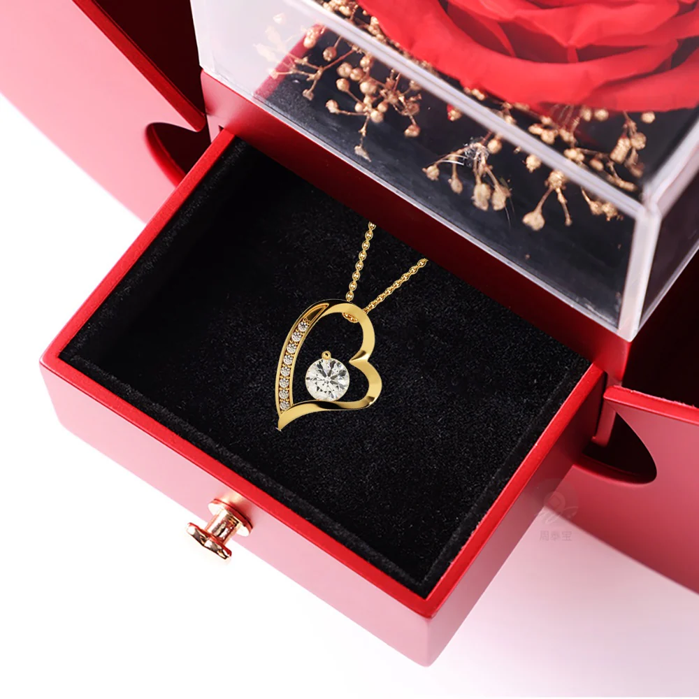 14k Weißgold Ausführung Herz Halskette - Mit echter Rose - An meinen Schatz - Image 15