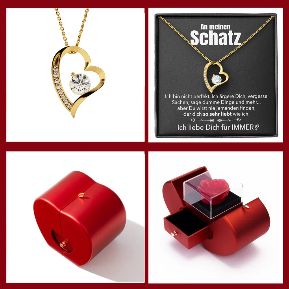 14k Weißgold Ausführung Herz Halskette - Mit echter Rose - An meinen Schatz - Image 7