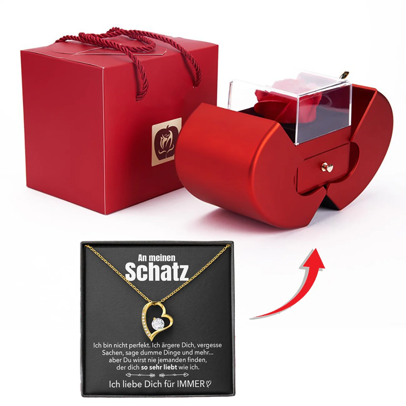 14k Weißgold Ausführung Herz Halskette - Mit echter Rose - An meinen Schatz - Image 9