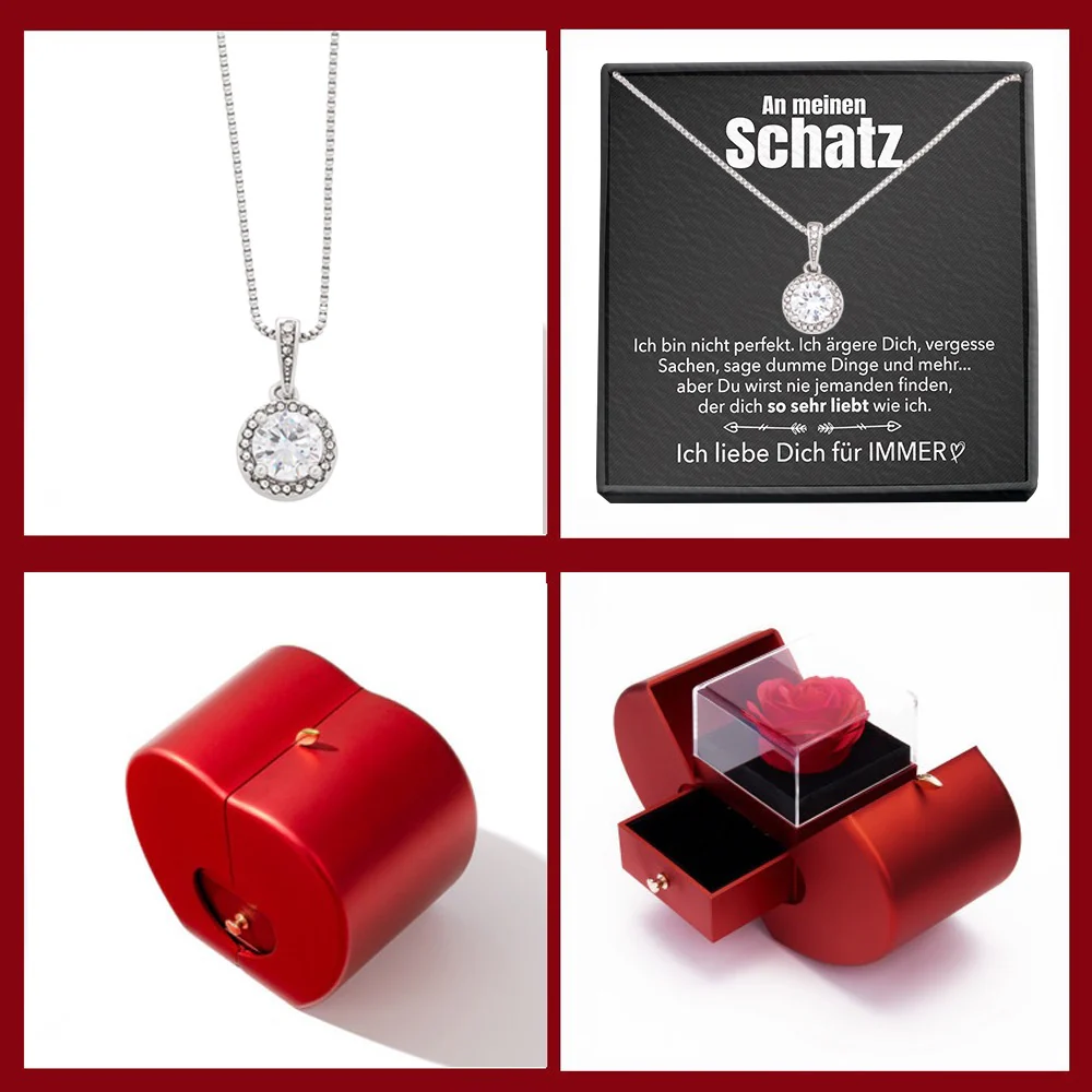 14k Weißgold Ausführung Kreis Halskette - Mit echter Rose - An meinen Schatz - Image 2