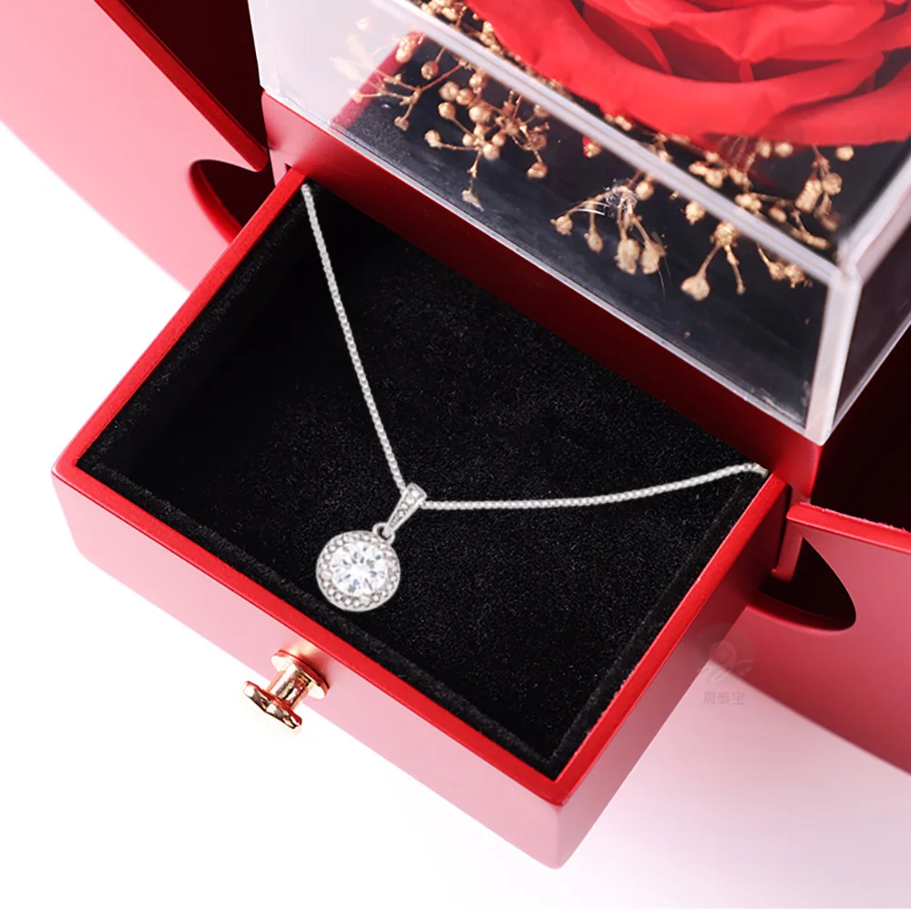 14k Weißgold Ausführung Kreis Halskette - Mit echter Rose - An meinen Schatz - Image 6