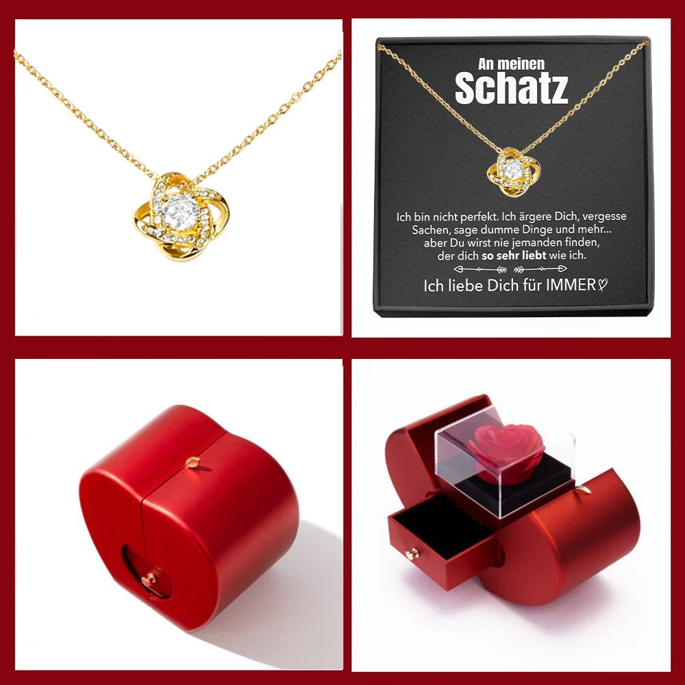 14k Weißgold Ausführung Liebesknoten Halskette - Mit echter Rose - An meinen Schatz - Image 16