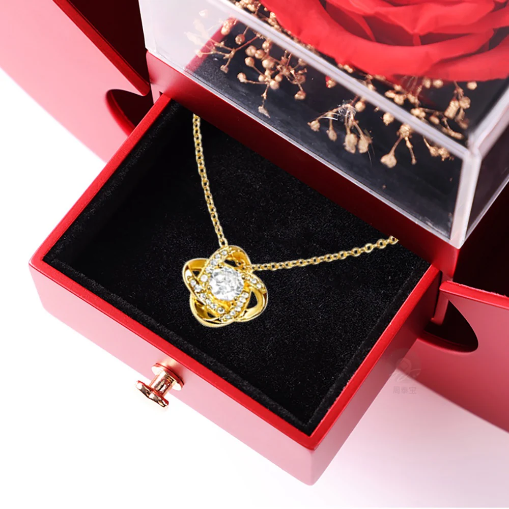 14k Weißgold Ausführung Liebesknoten Halskette - Mit echter Rose - An meinen Schatz - Image 18