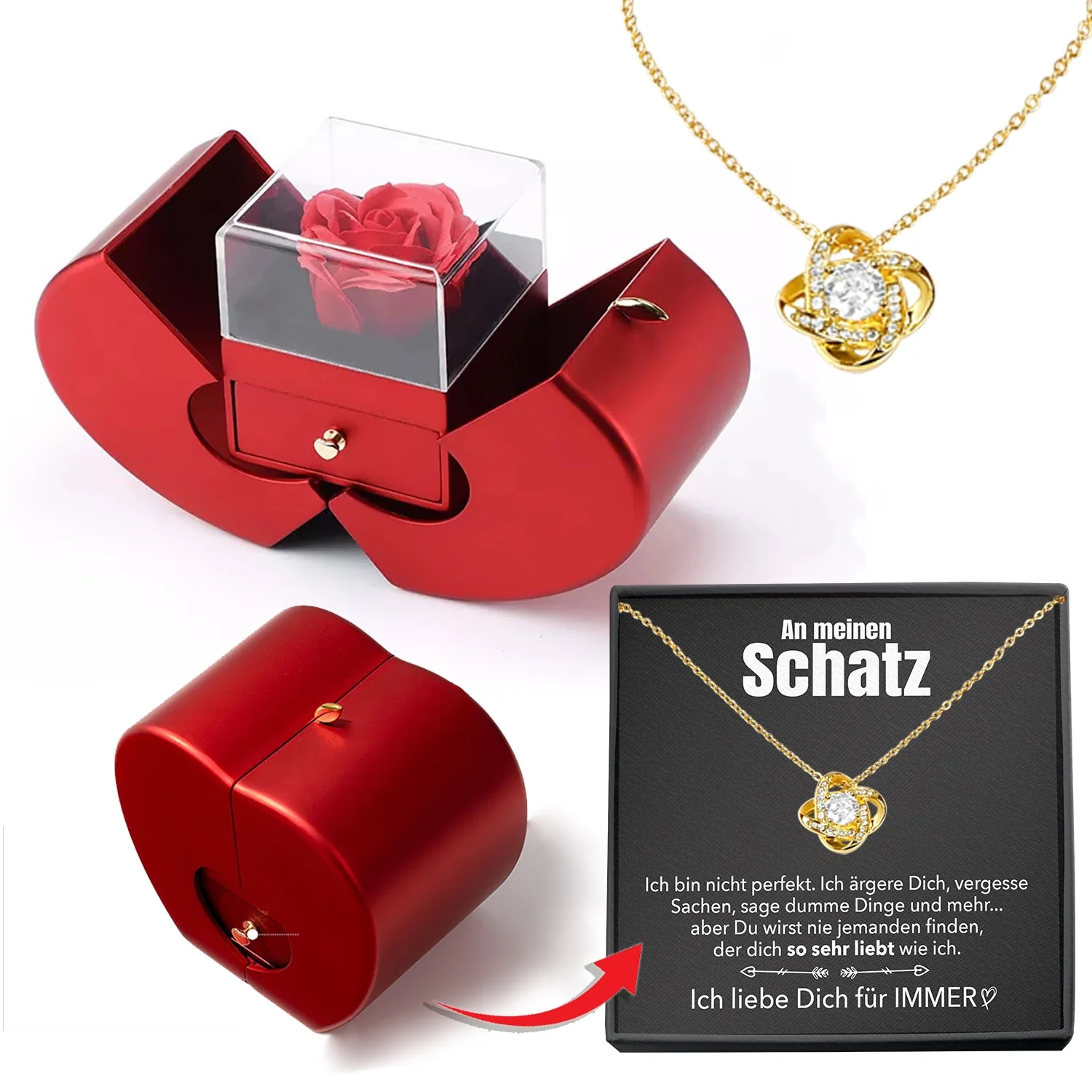 14k Weißgold Ausführung Liebesknoten Halskette - Mit echter Rose - An meinen Schatz - Image 2