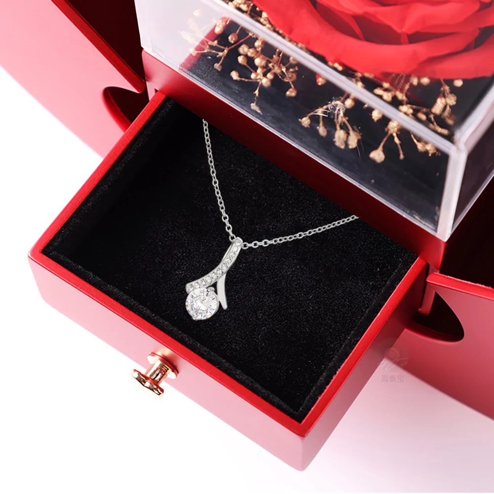 14k Weißgold Ausführung Stil-Halskette - Mit echter Rose - An meinen Schatz - Image 8