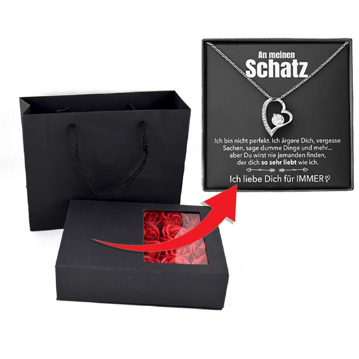 Rosenbox mit Notiz - Weißgold Ausführung Herz Halskette - An meinen Schatz - Image 13