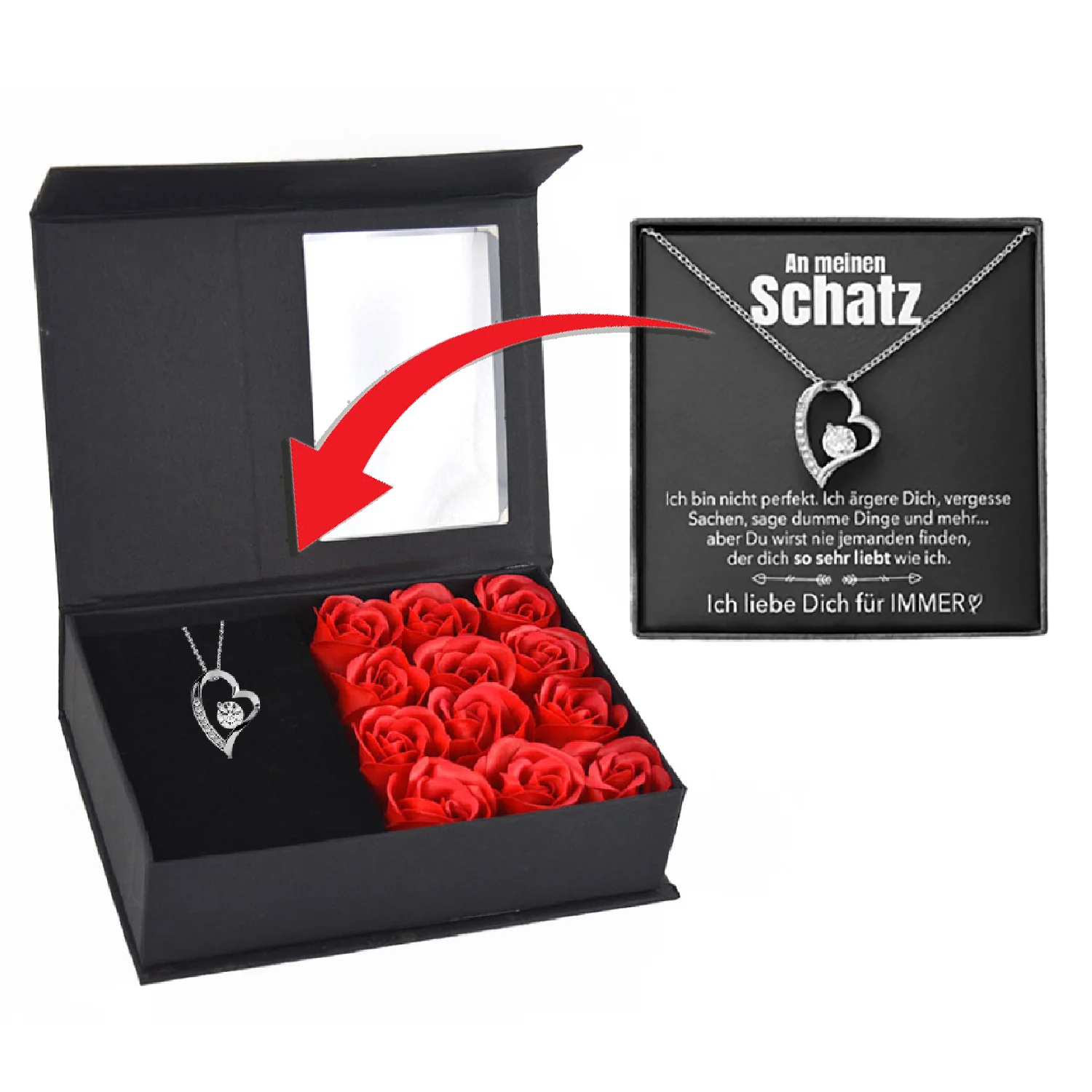 Rosenbox mit Notiz - Weißgold Ausführung Herz Halskette - An meinen Schatz - Image 14