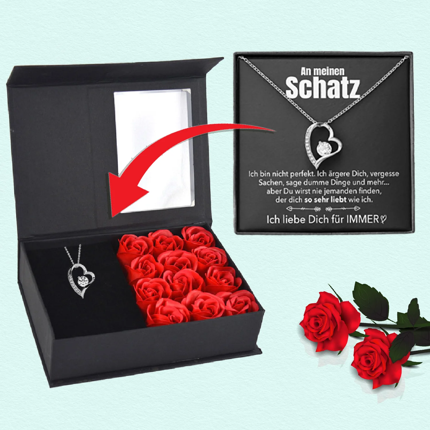Rosenbox mit Notiz - Weißgold Ausführung Herz Halskette - An meinen Schatz - Image 15