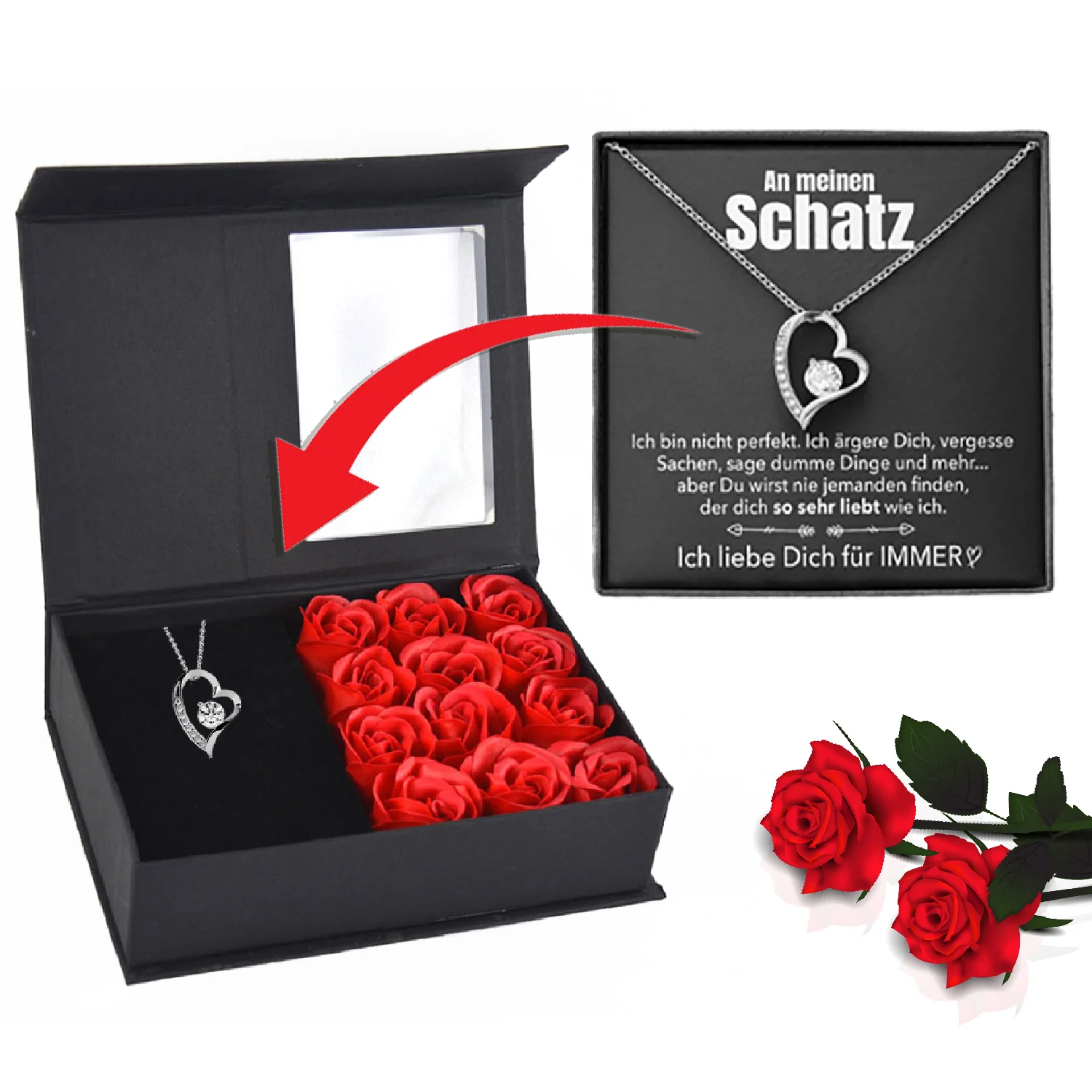 Rosenbox mit Notiz - Weißgold Ausführung Herz Halskette - An meinen Schatz - Image 16