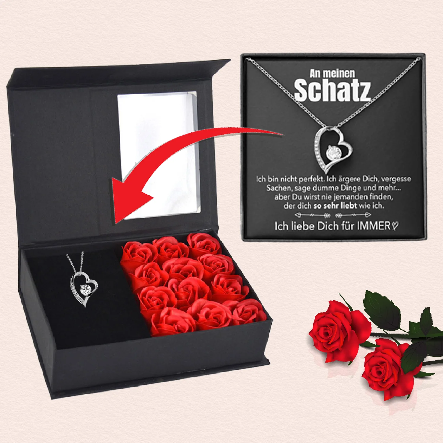 Rosenbox mit Notiz - Weißgold Ausführung Herz Halskette - An meinen Schatz - Image 17