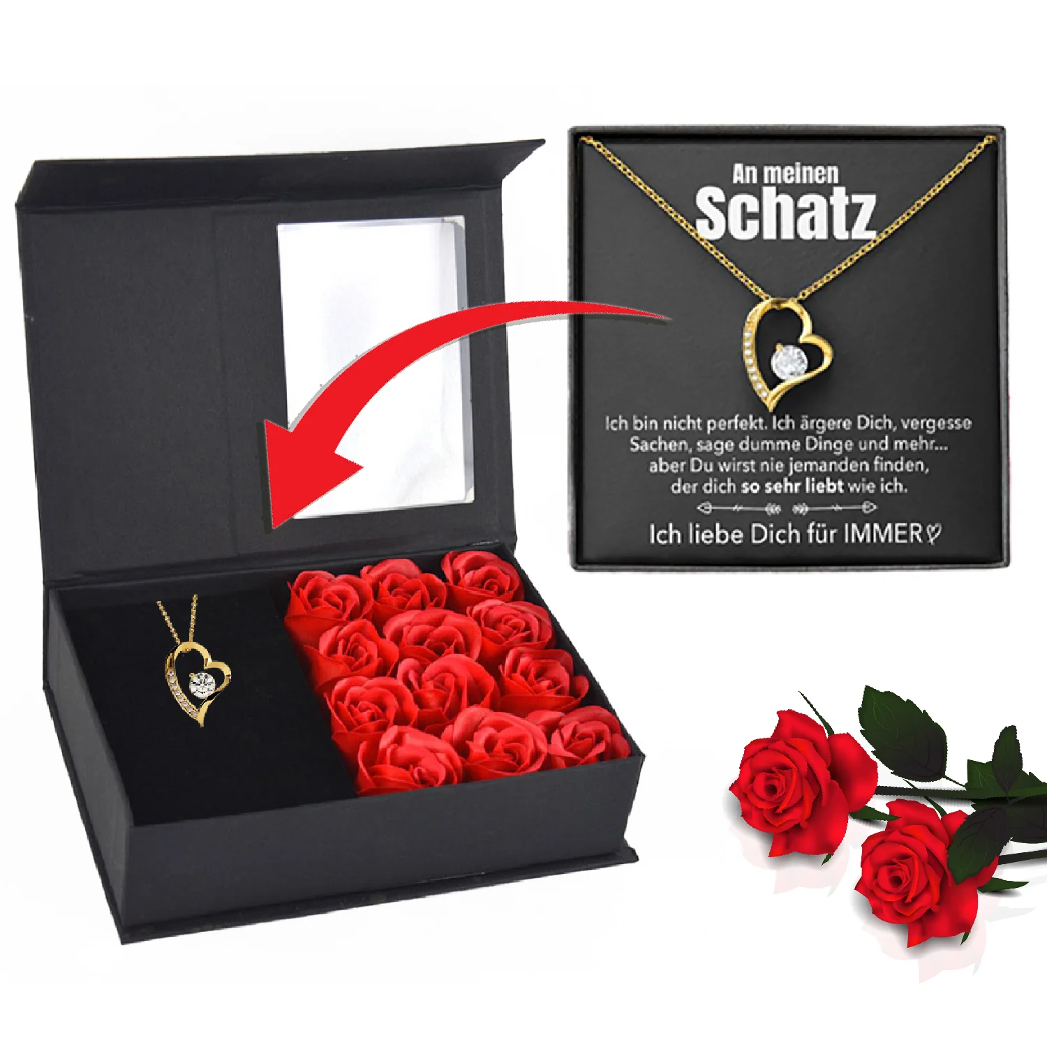 Rosenbox mit Notiz - Weißgold Ausführung Herz Halskette - An meinen Schatz - Image 3