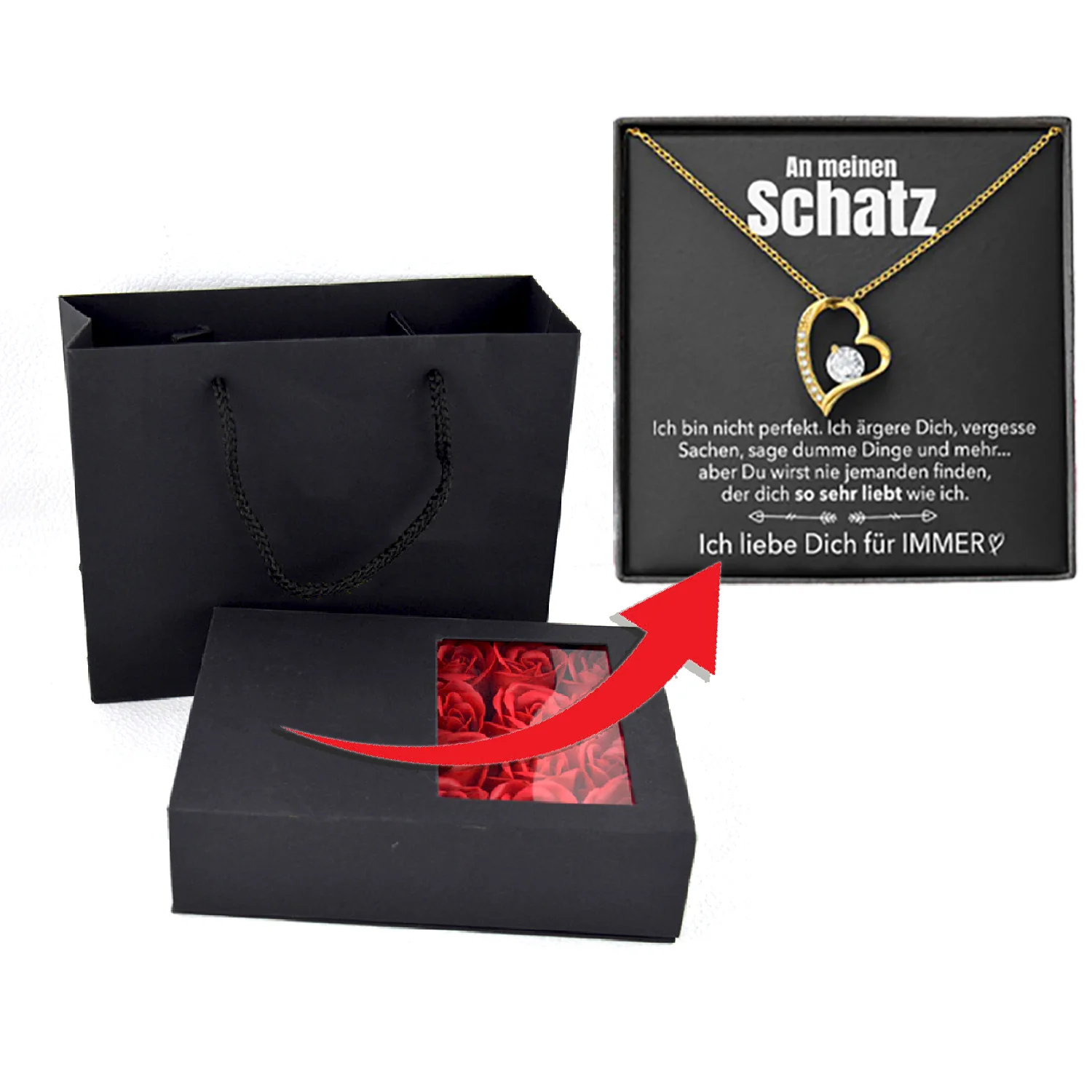 Rosenbox mit Notiz - Weißgold Ausführung Herz Halskette - An meinen Schatz - Image 8