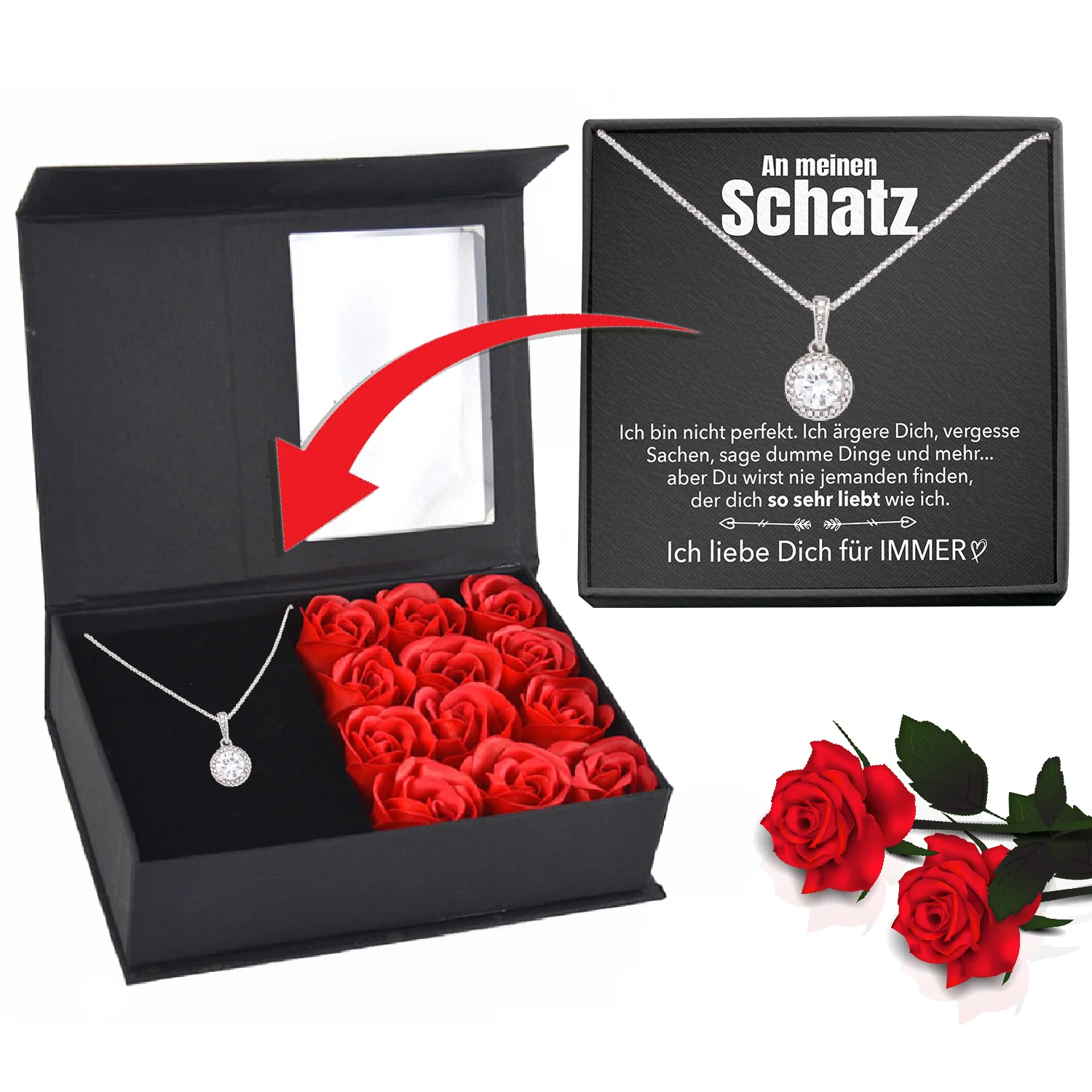 Rosenbox mit Notiz - Weißgold Ausführung Kreis Halskette - An meinen Schatz - Image 3