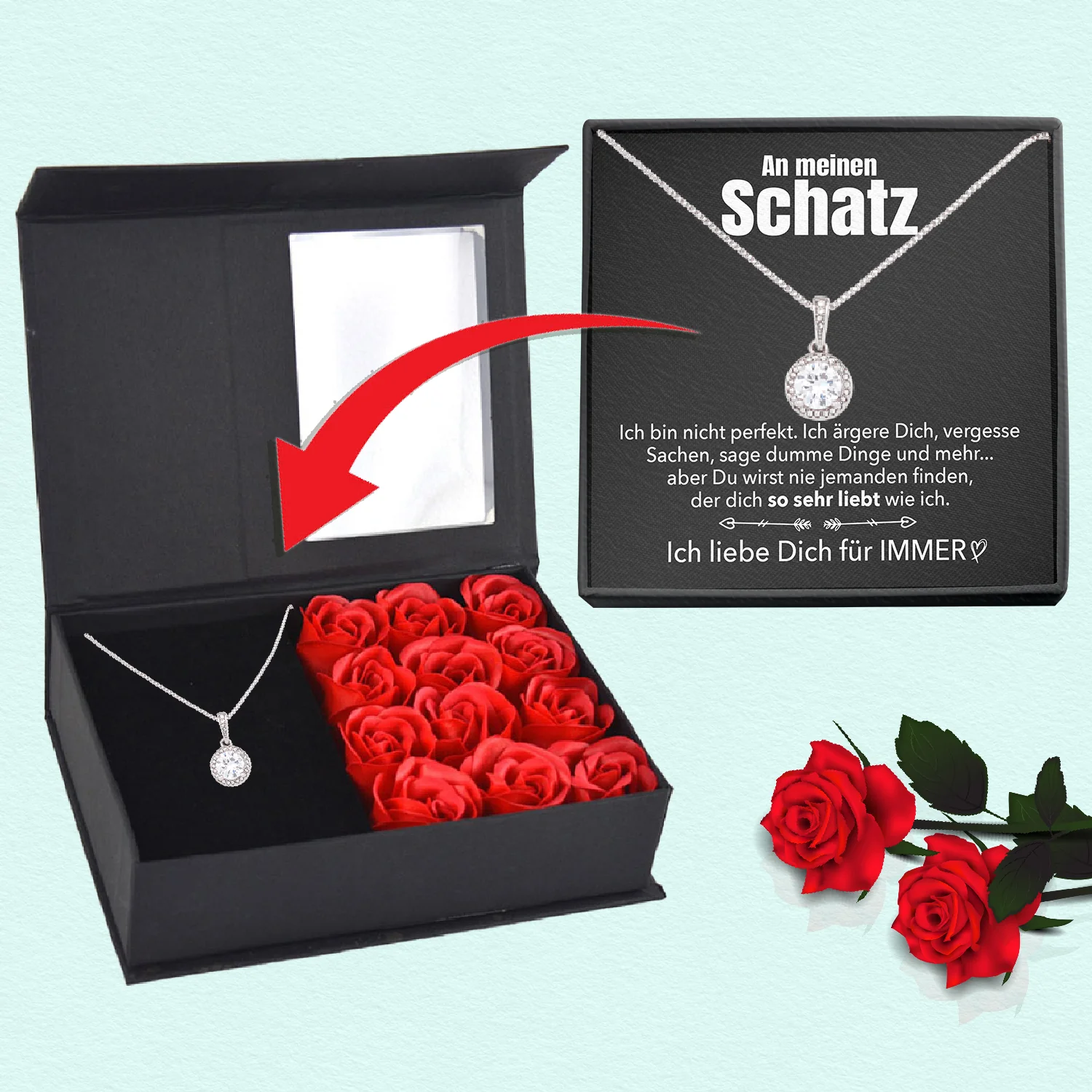 Rosenbox mit Notiz - Weißgold Ausführung Kreis Halskette - An meinen Schatz - Image 4