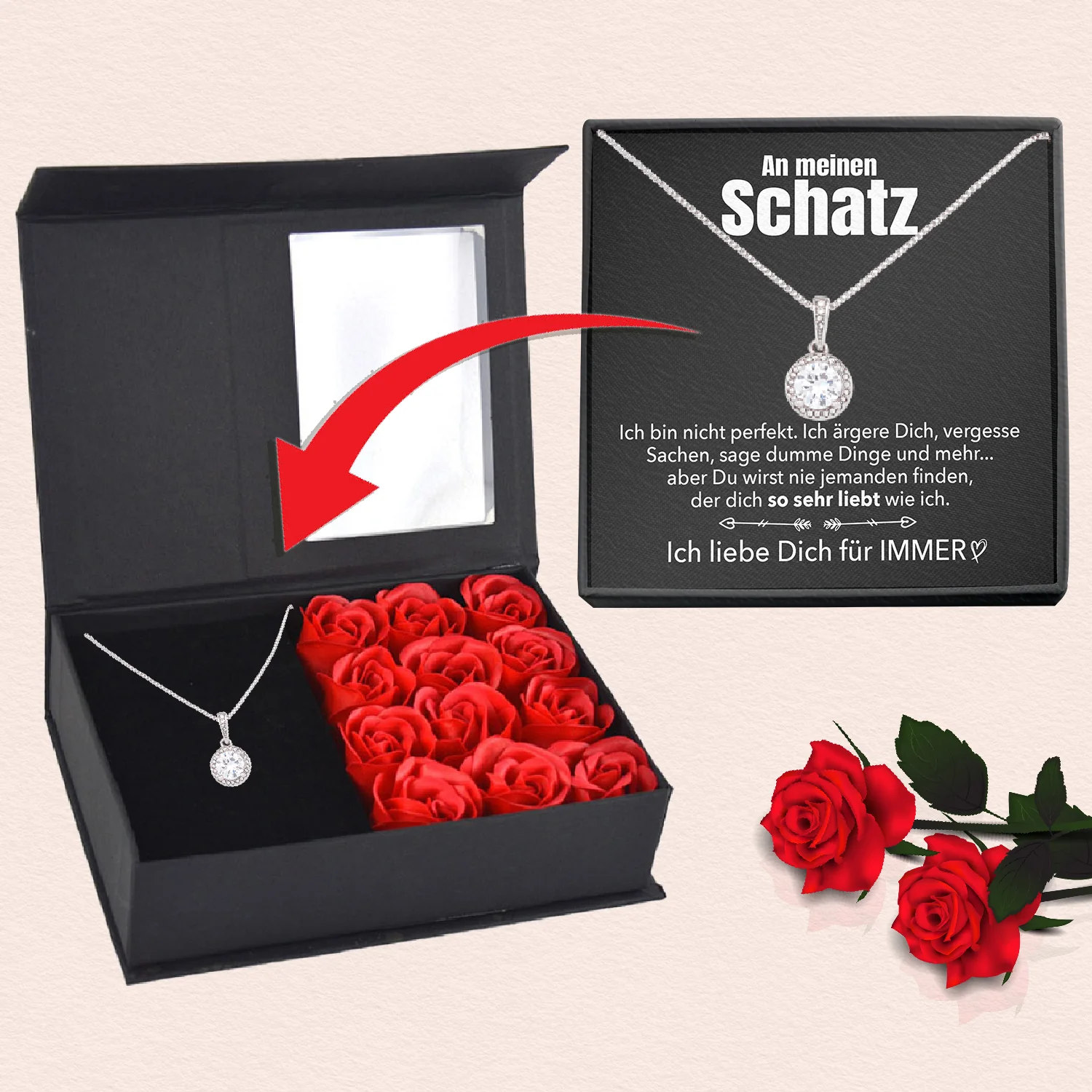 Rosenbox mit Notiz - Weißgold Ausführung Kreis Halskette - An meinen Schatz - Image 9