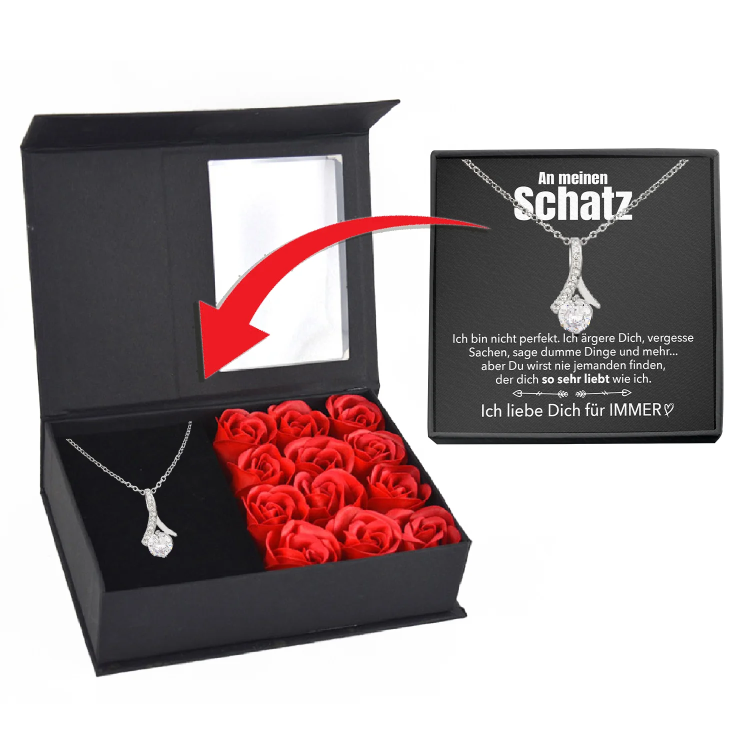 Rosenbox mit Notiz - Weißgold Stil-Halskette - An meinen Schatz - Image 10