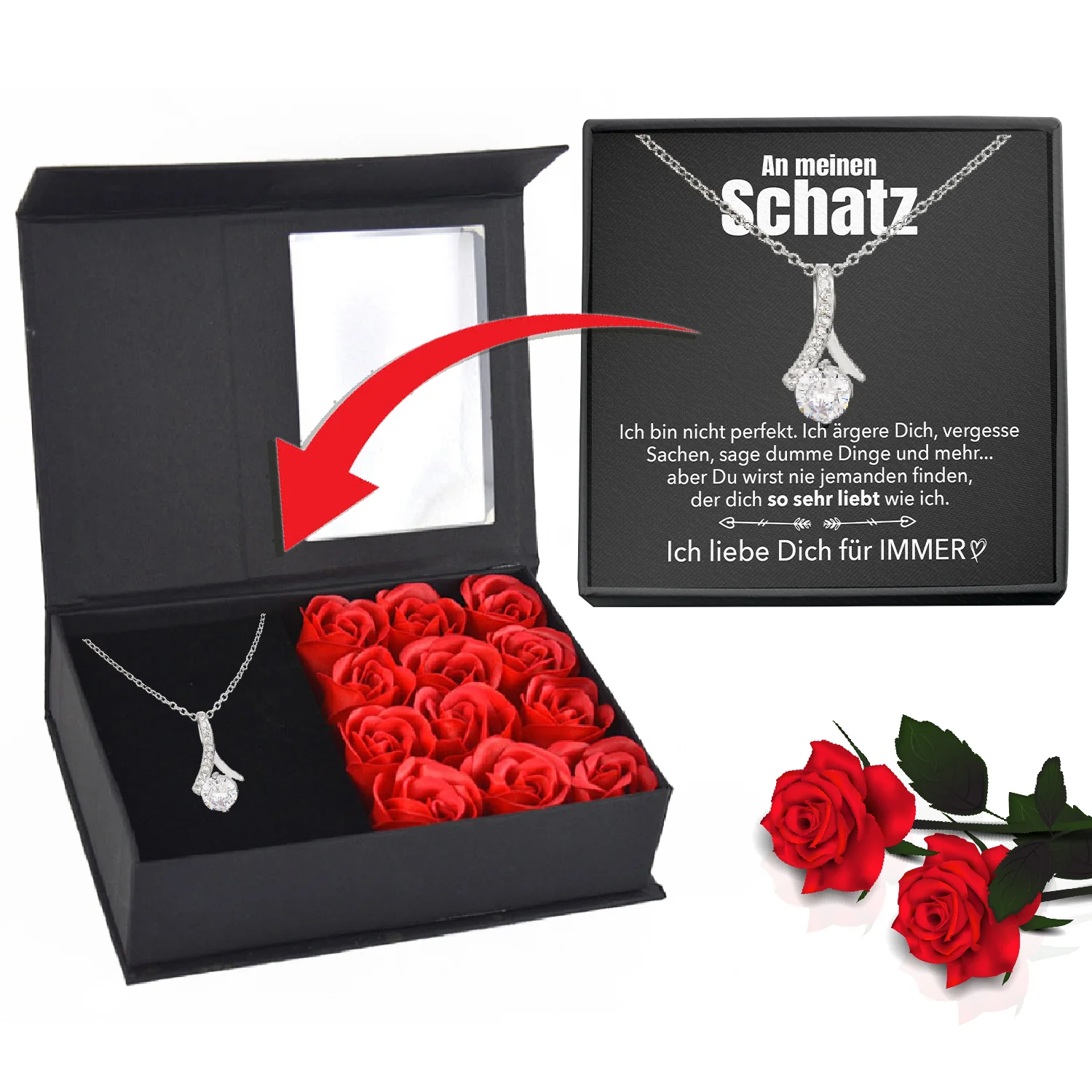 Rosenbox mit Notiz - Weißgold Stil-Halskette - An meinen Schatz - Image 3