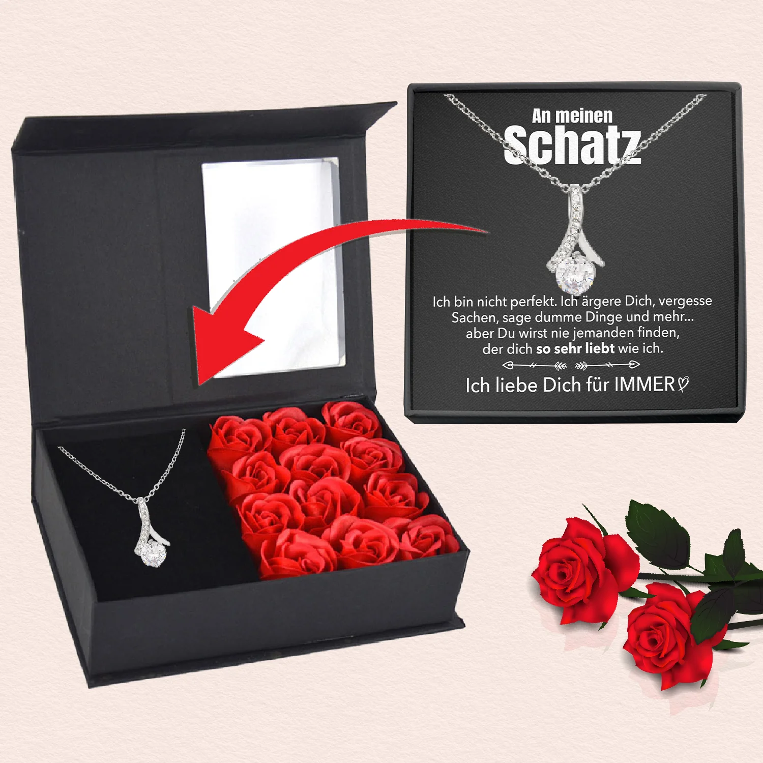 Rosenbox mit Notiz - Weißgold Stil-Halskette - An meinen Schatz - Image 5