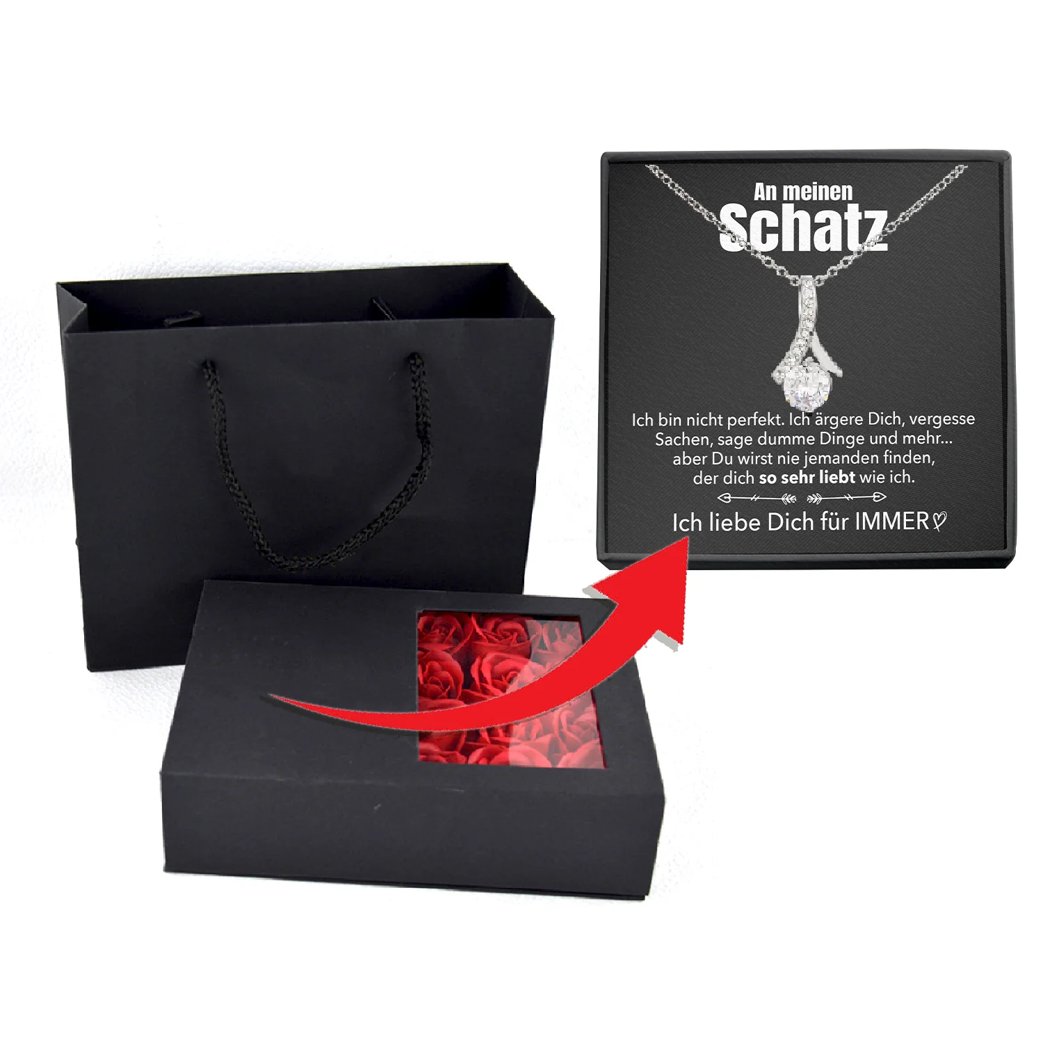 Rosenbox mit Notiz - Weißgold Stil-Halskette - An meinen Schatz - Image 6