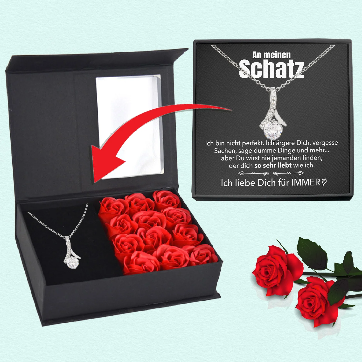 Rosenbox mit Notiz - Weißgold Stil-Halskette - An meinen Schatz - Image 9