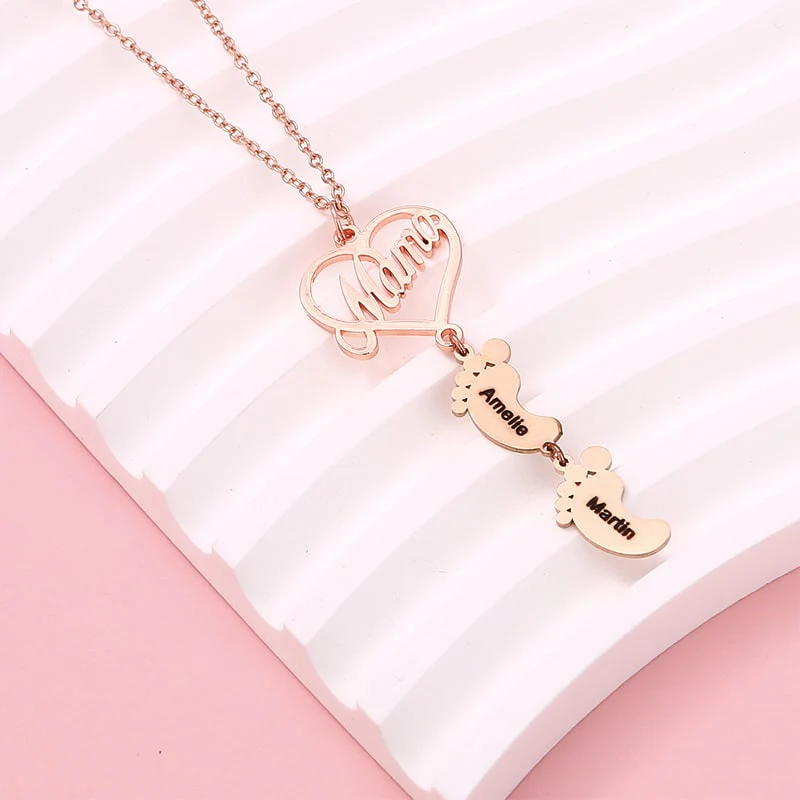 S925 Sterling Silber - Mama Herzkette mit Füßchen-Namen - Image 3