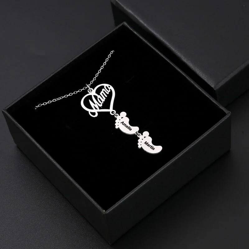 S925 Sterling Silber - Mama Herzkette mit Füßchen-Namen - Image 4