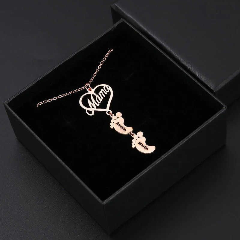 S925 Sterling Silber - Mama Herzkette mit Füßchen-Namen - Image 5