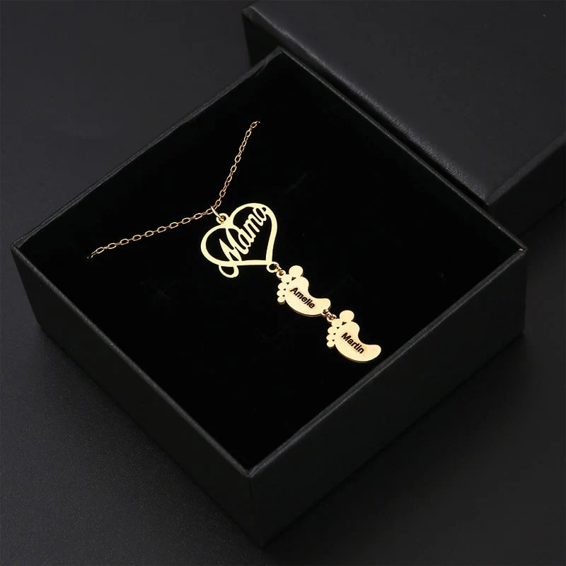 S925 Sterling Silber - Mama Herzkette mit Füßchen-Namen - Image 6