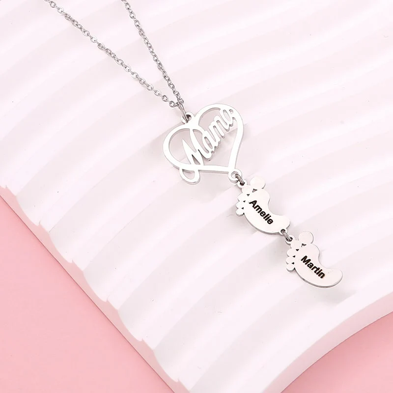 S925 Sterling Silber - Mama Herzkette mit Füßchen-Namen - Image 7