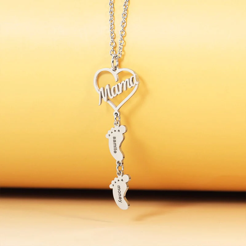 S925 Sterling Silber - Mama Herzkette mit Füßchen-Namen - Image 8