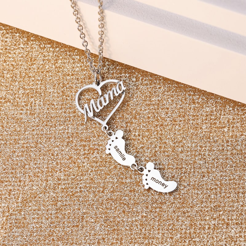 S925 Sterling Silber - Mama Herzkette mit Füßchen-Namen - Image 9