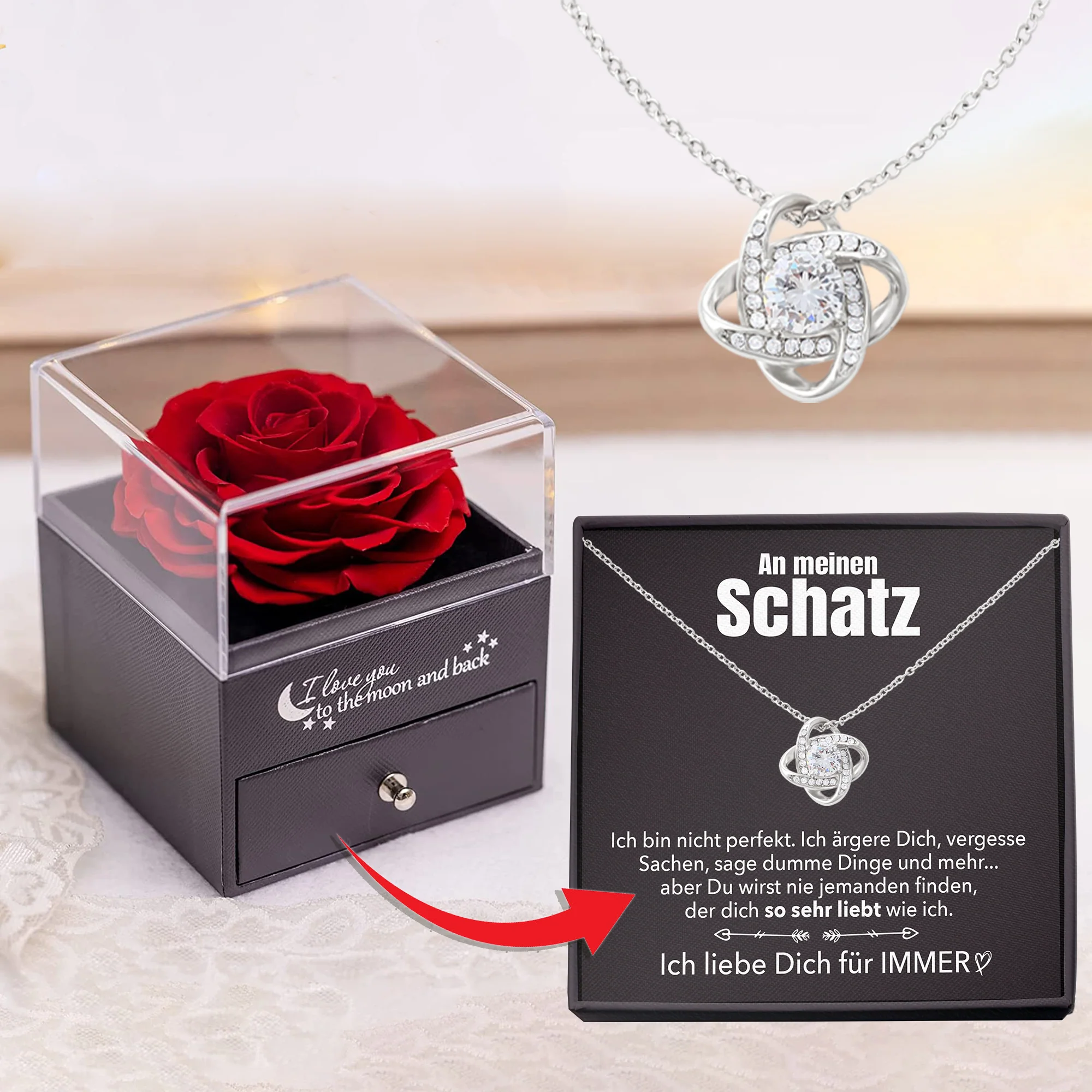 Rosenbox - Weißgold Ausführung Liebesknoten Halskette - An meinen Schatz - Image 6