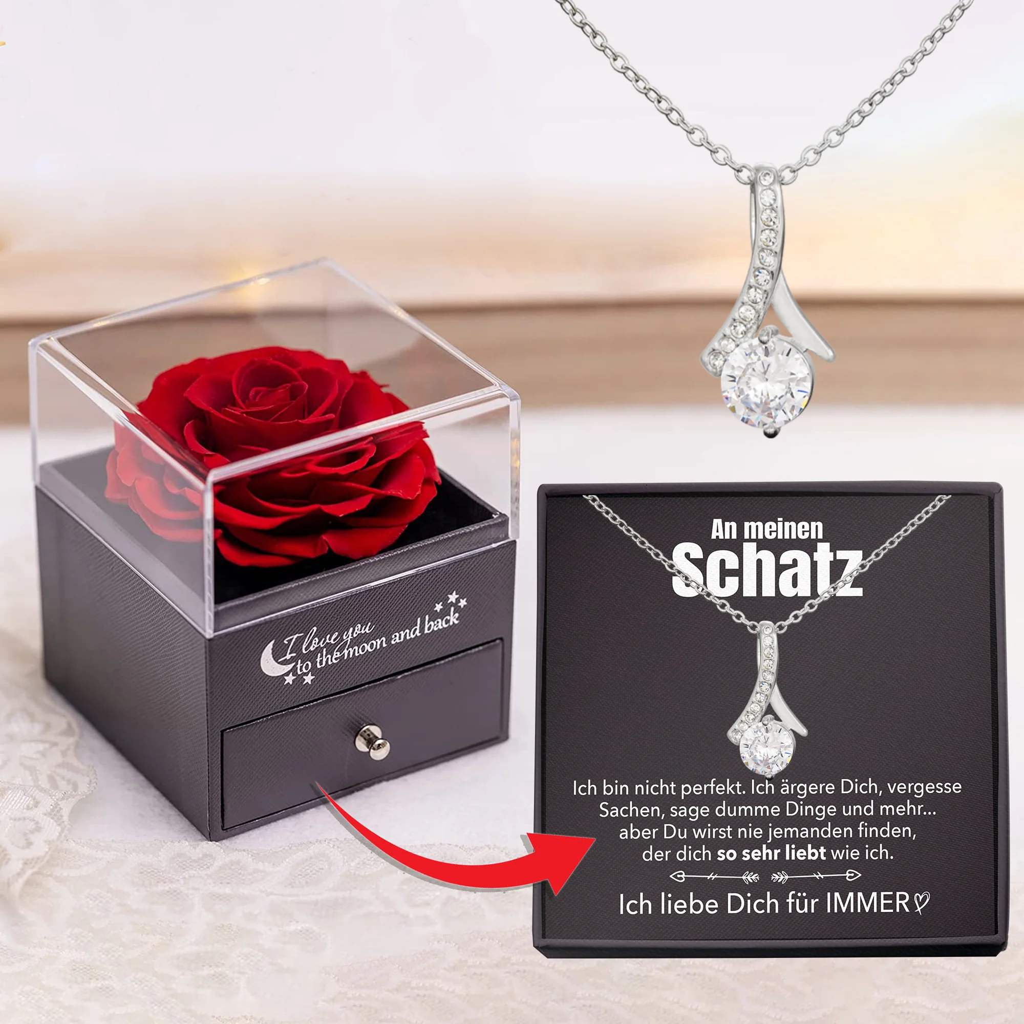 Rosenbox - Weißgold Ausführung Stil-Halskette - An meinen Schatz - Image 6