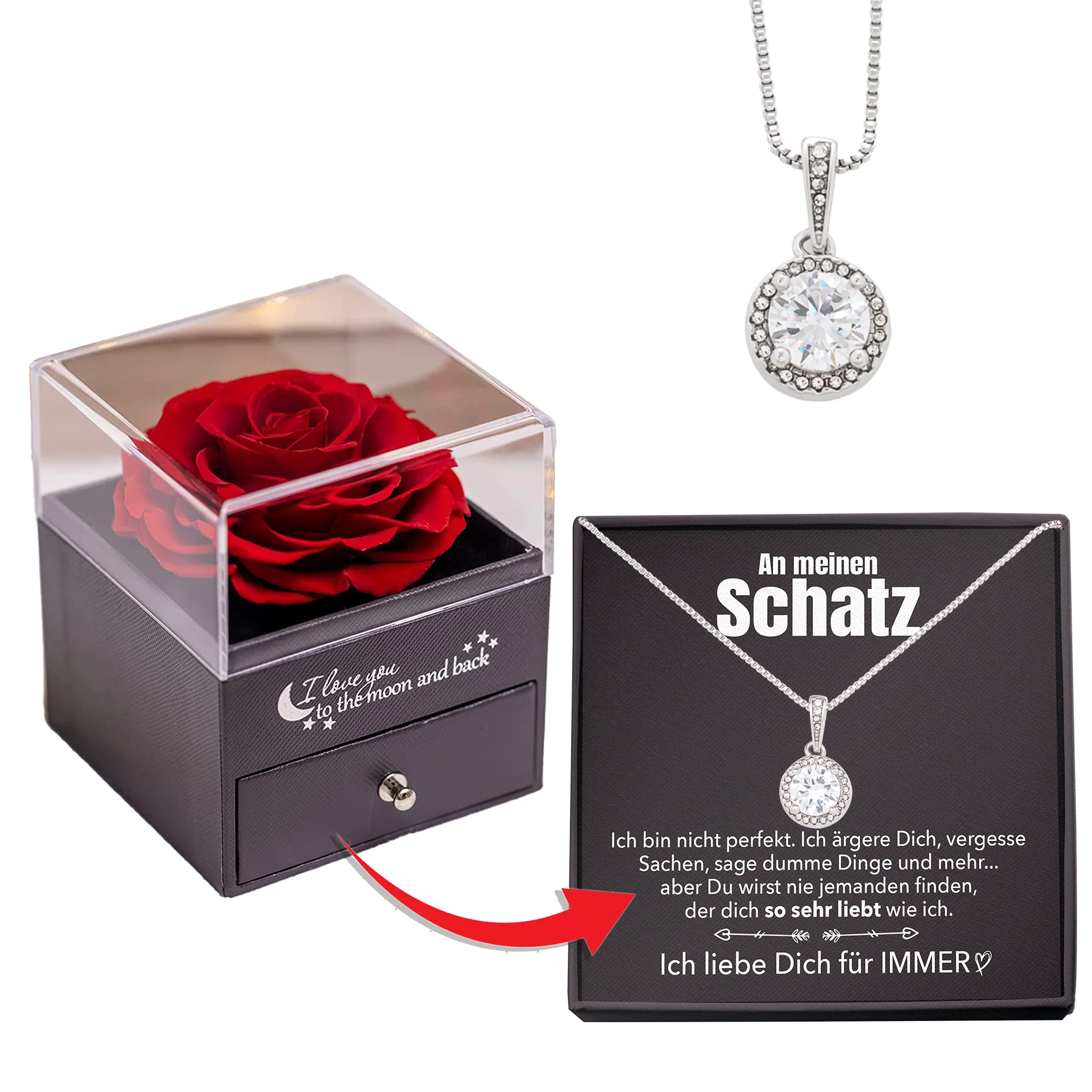Rosenbox - Weißgold Ausführung Kreis Halskette - An meinen Schatz - Image 8