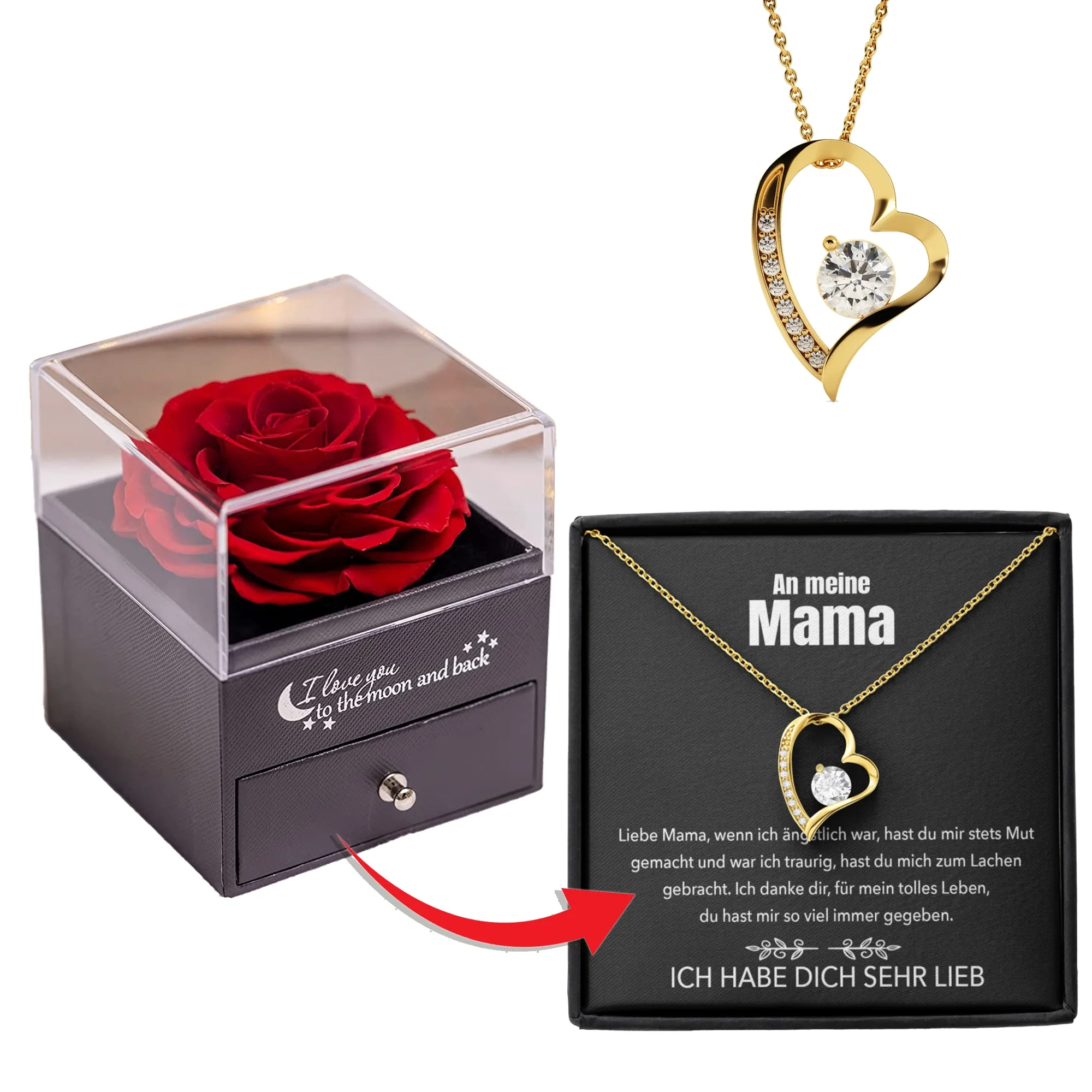 An meine Mama - Rosenbox - Weißgold Ausführung Herz Halskette - Image 13