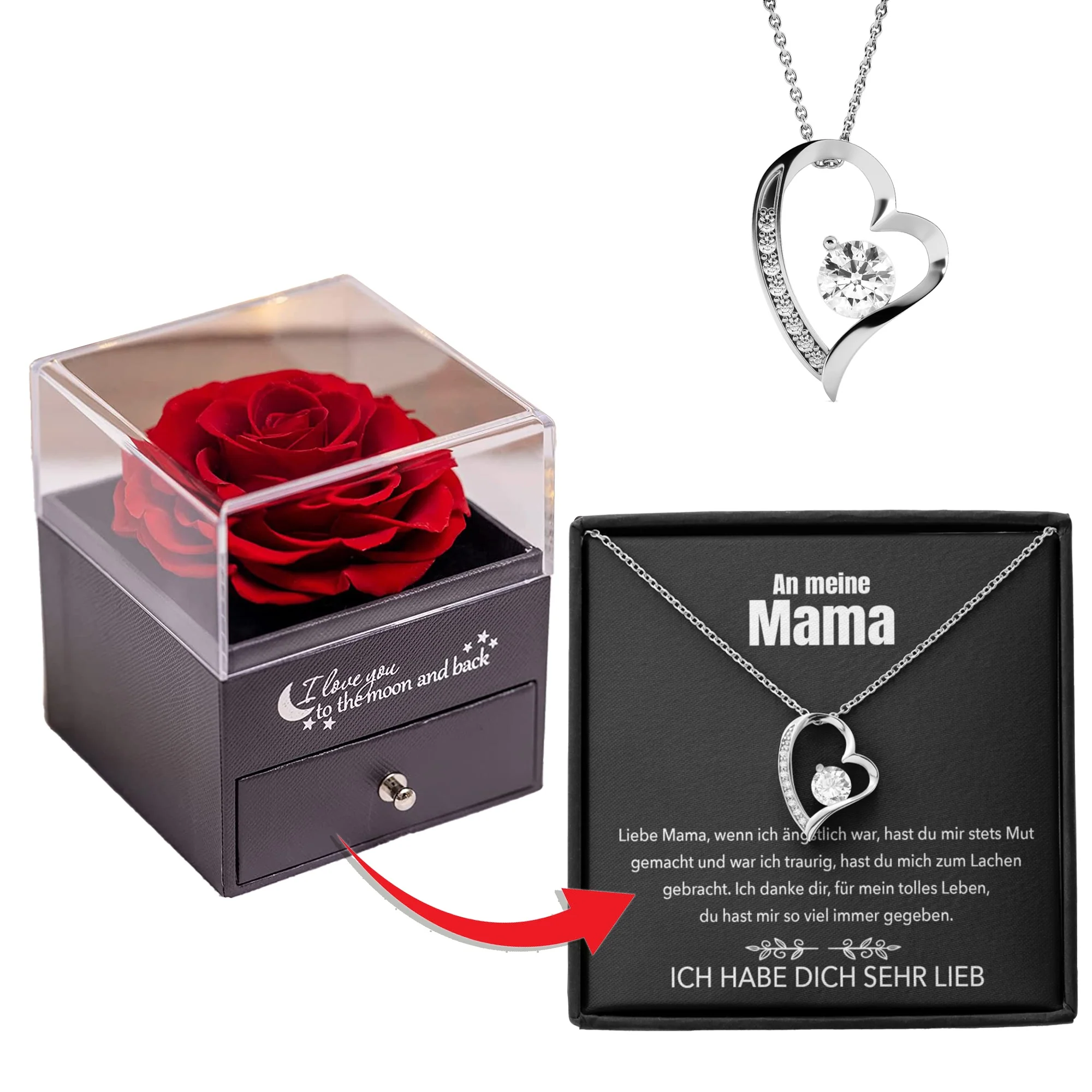 An meine Mama - Rosenbox - Weißgold Ausführung Herz Halskette - Image 14