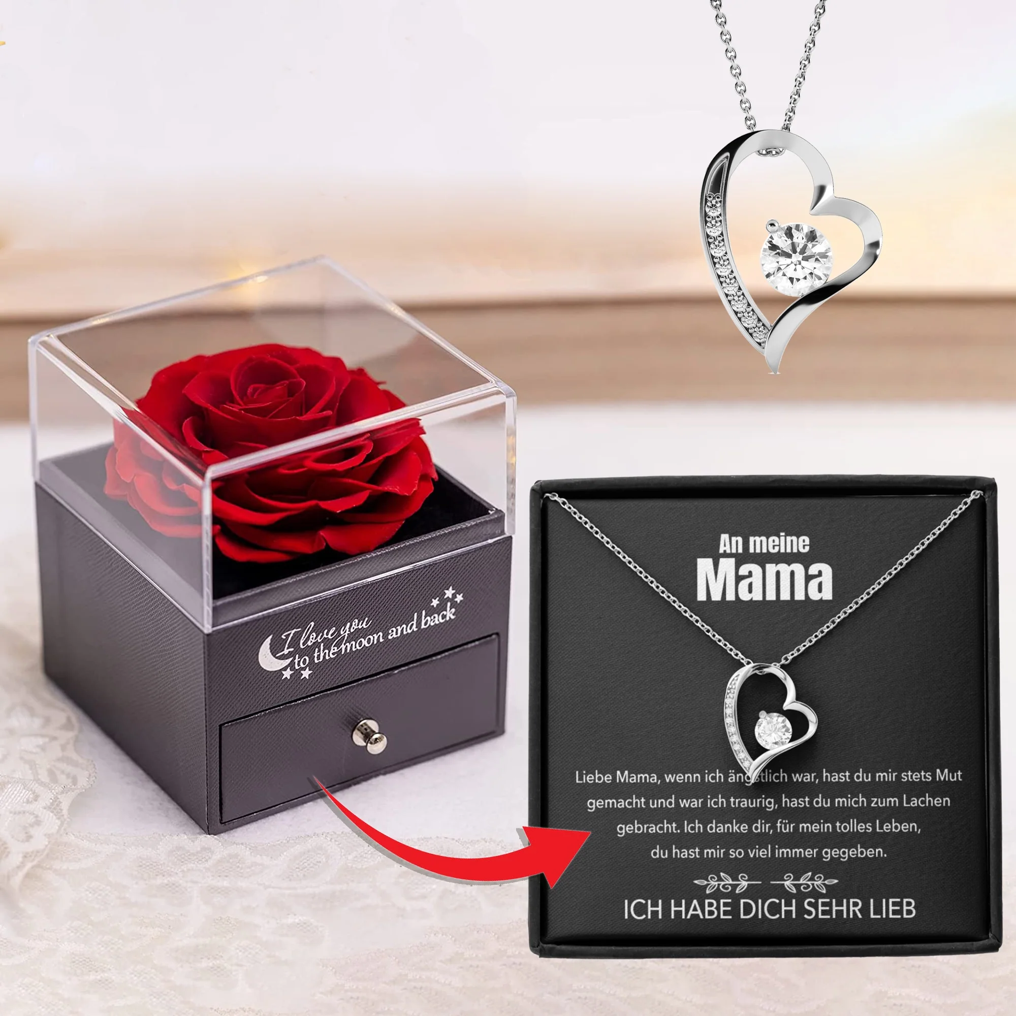 An meine Mama - Rosenbox - Weißgold Ausführung Herz Halskette - Image 15