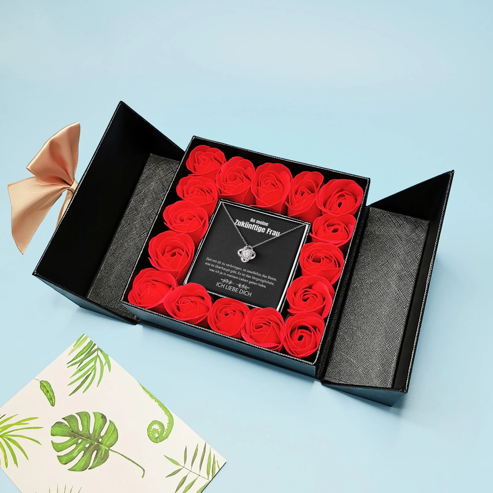 Aufklappbare Rosenbox mit 14k Weißgold Ausführung Halskette - An meine zukünftige Frau - Image 8