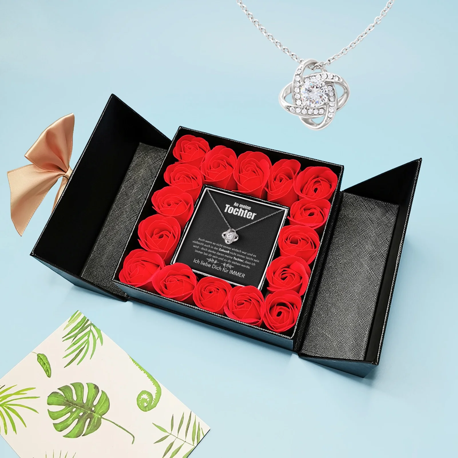 Aufklappbare Rosenbox mit 14k Weißgold Ausführung Halskette - Image 11